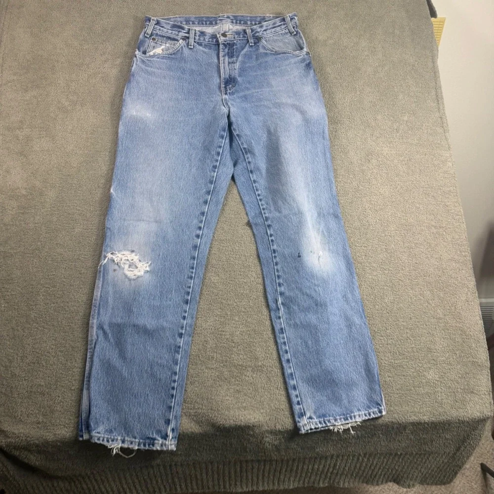 Dickies Relaxed Fit Carpenter Jeans Light Wash Distressed 1993SNB Mens 34x34 Blu